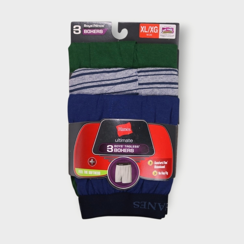 2014 Hanes Ultimate Boys 3Pk Tagless Boxer Briefs XL Retro NWT No Gap Fly